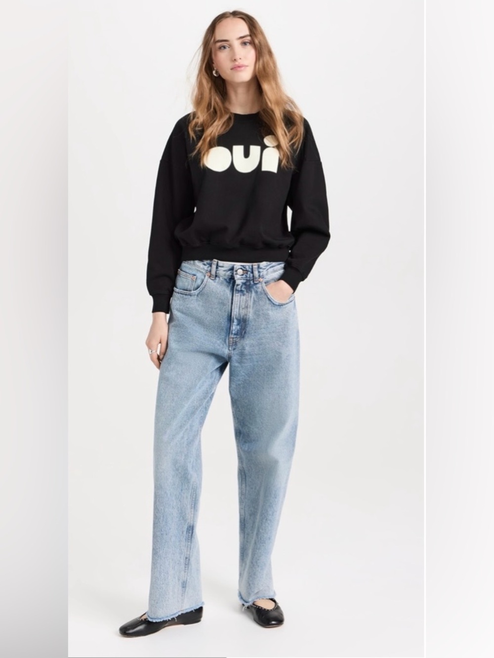 Clare V Le Drop Black Sweatshirt with cream 'oui' Graphic, Medium - Picture 2 of 9